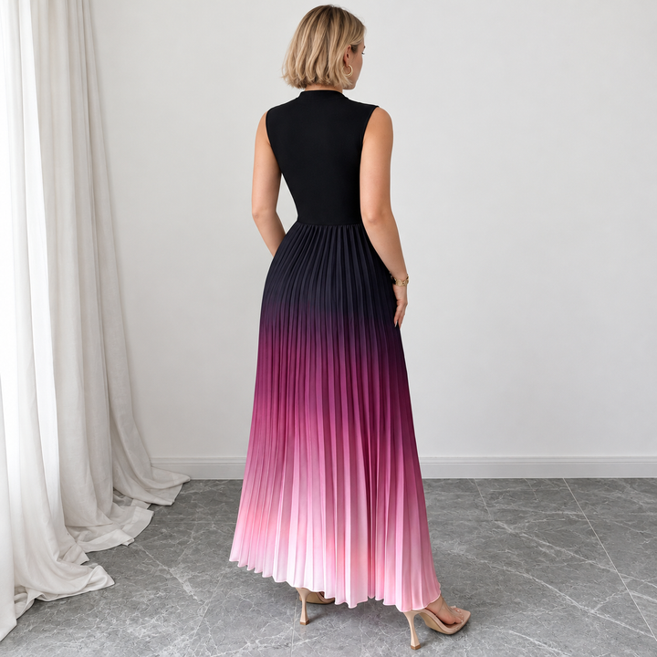 VISSONG Women’s Mock-Neck Ombré Pleated Maxi Dress