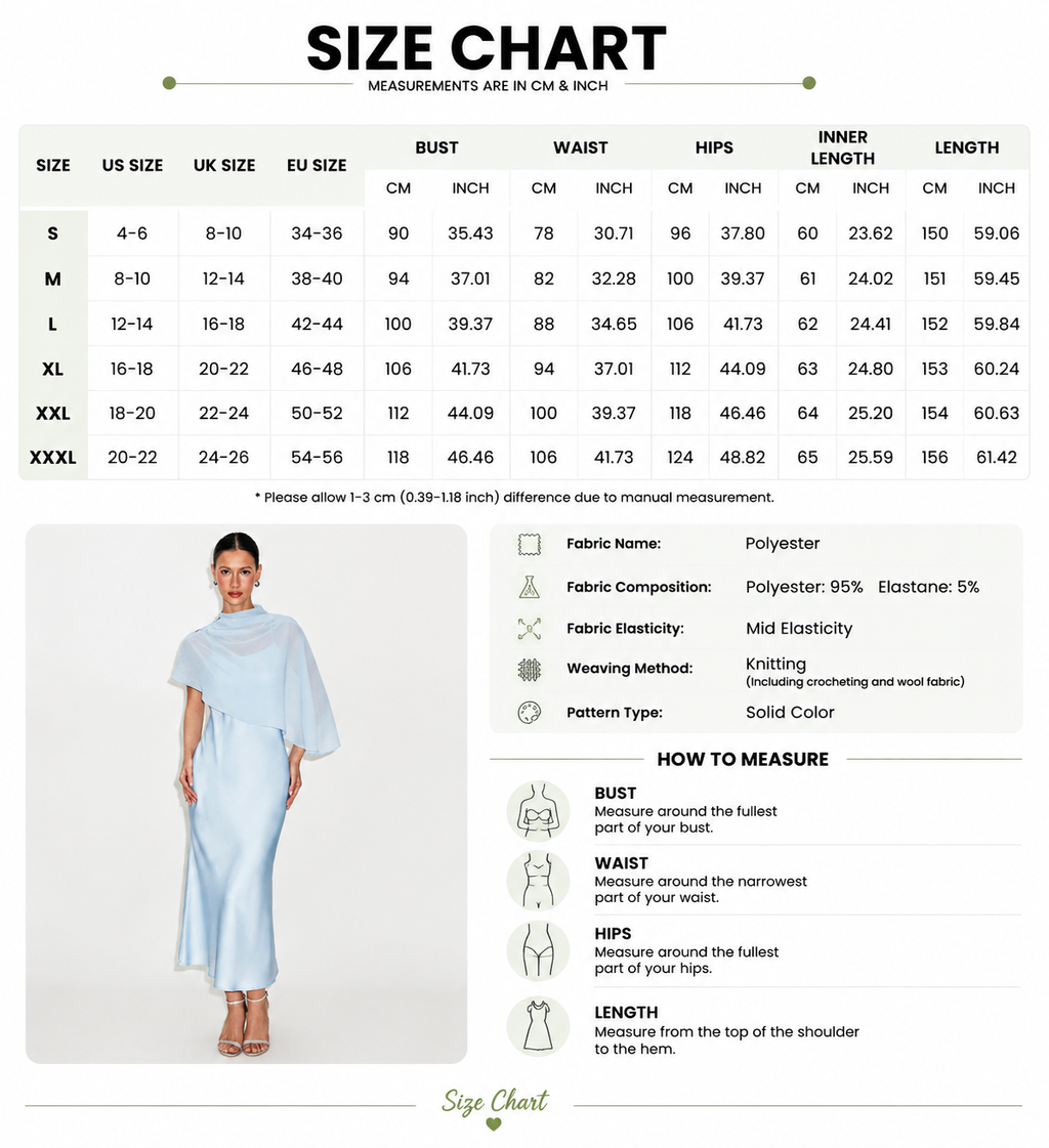 Elegant Sheer Cape Satin Midi Dress