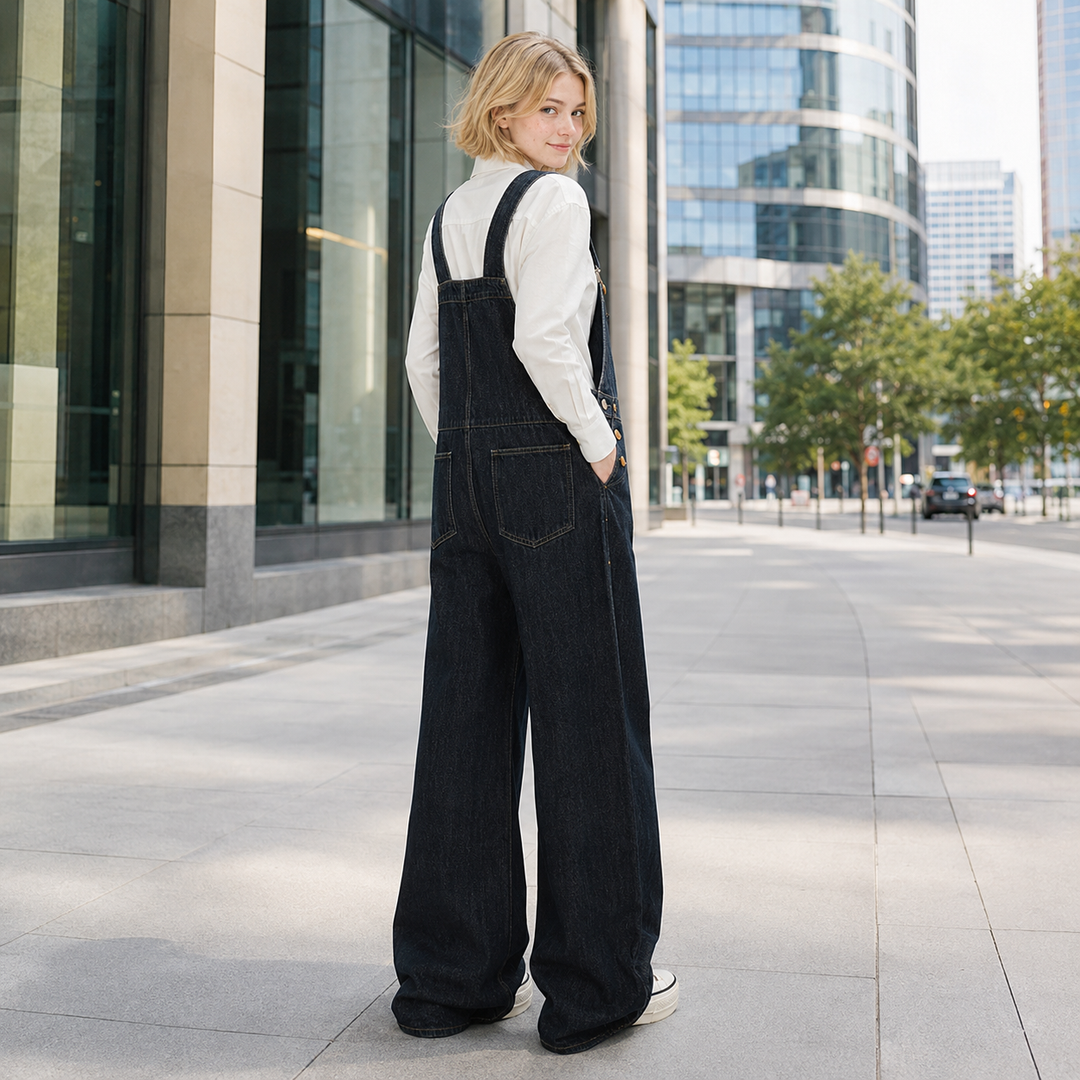 Relaxed Barrel-Leg Denim Overalls