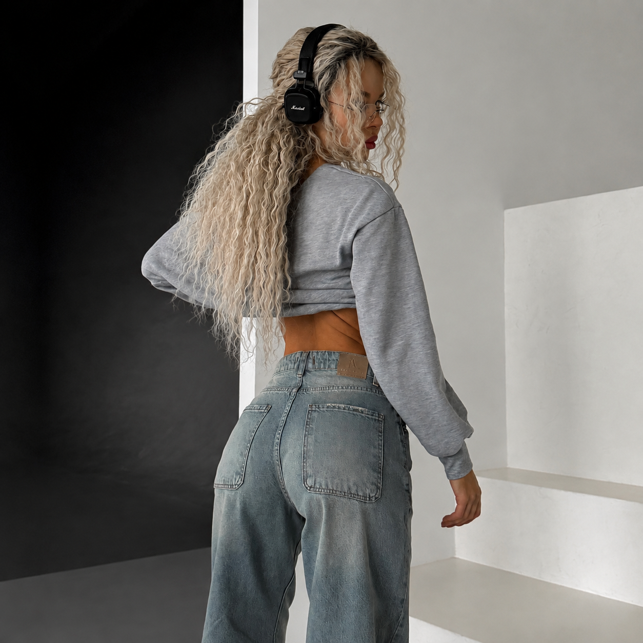 Washed Blue High Waist Wide Leg Jeans
