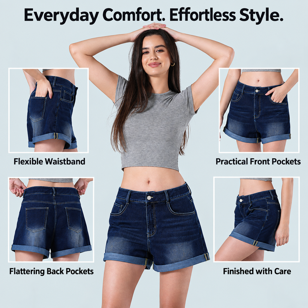 VISSONG Women’s High-Rise Cuffed Denim Shorts