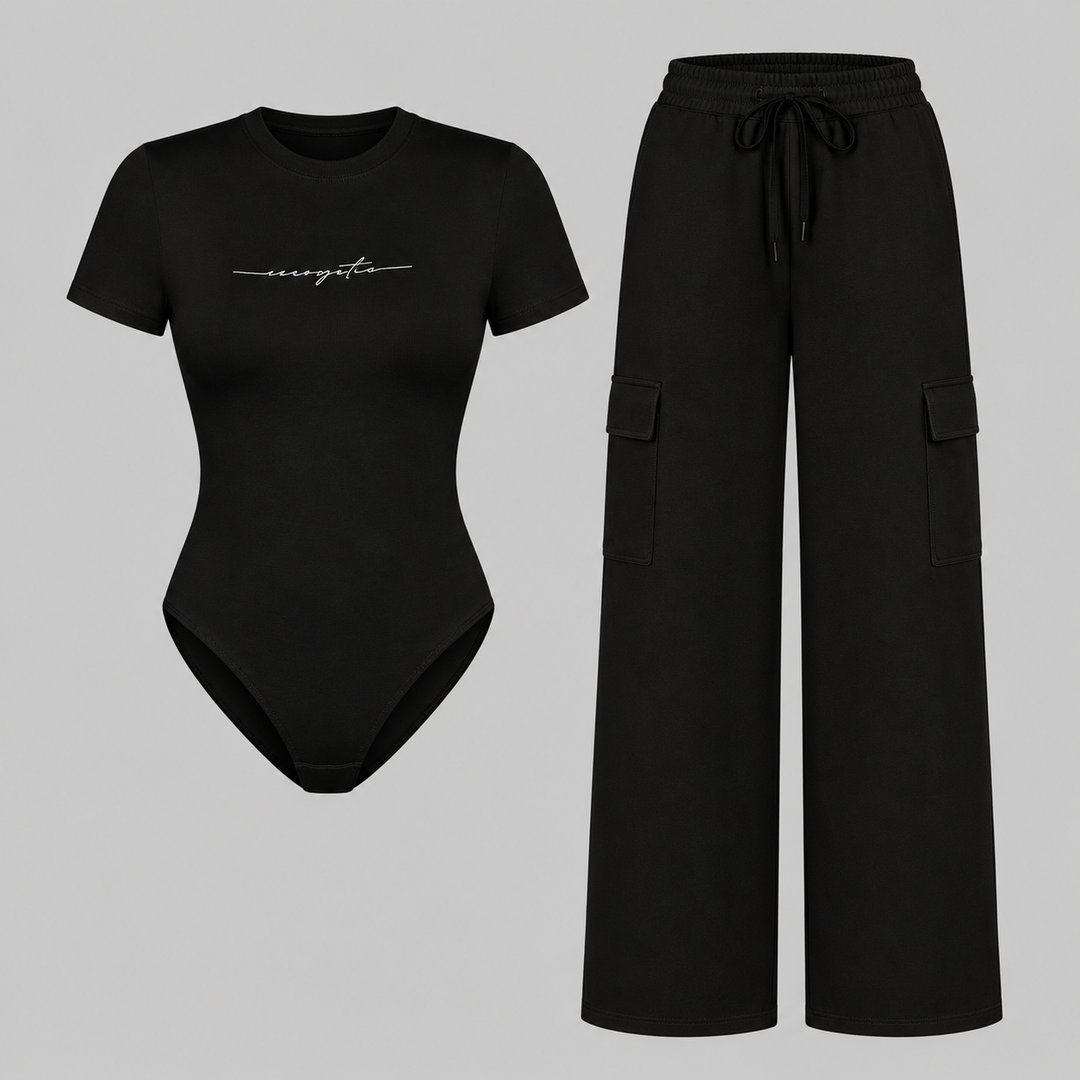VISSONG Women’s Bodysuit &amp; Wide-Leg Cargo Pants Set