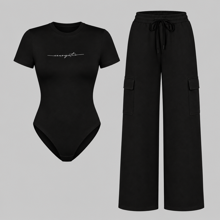 VISSONG Women’s Bodysuit &amp; Wide-Leg Cargo Pants Set