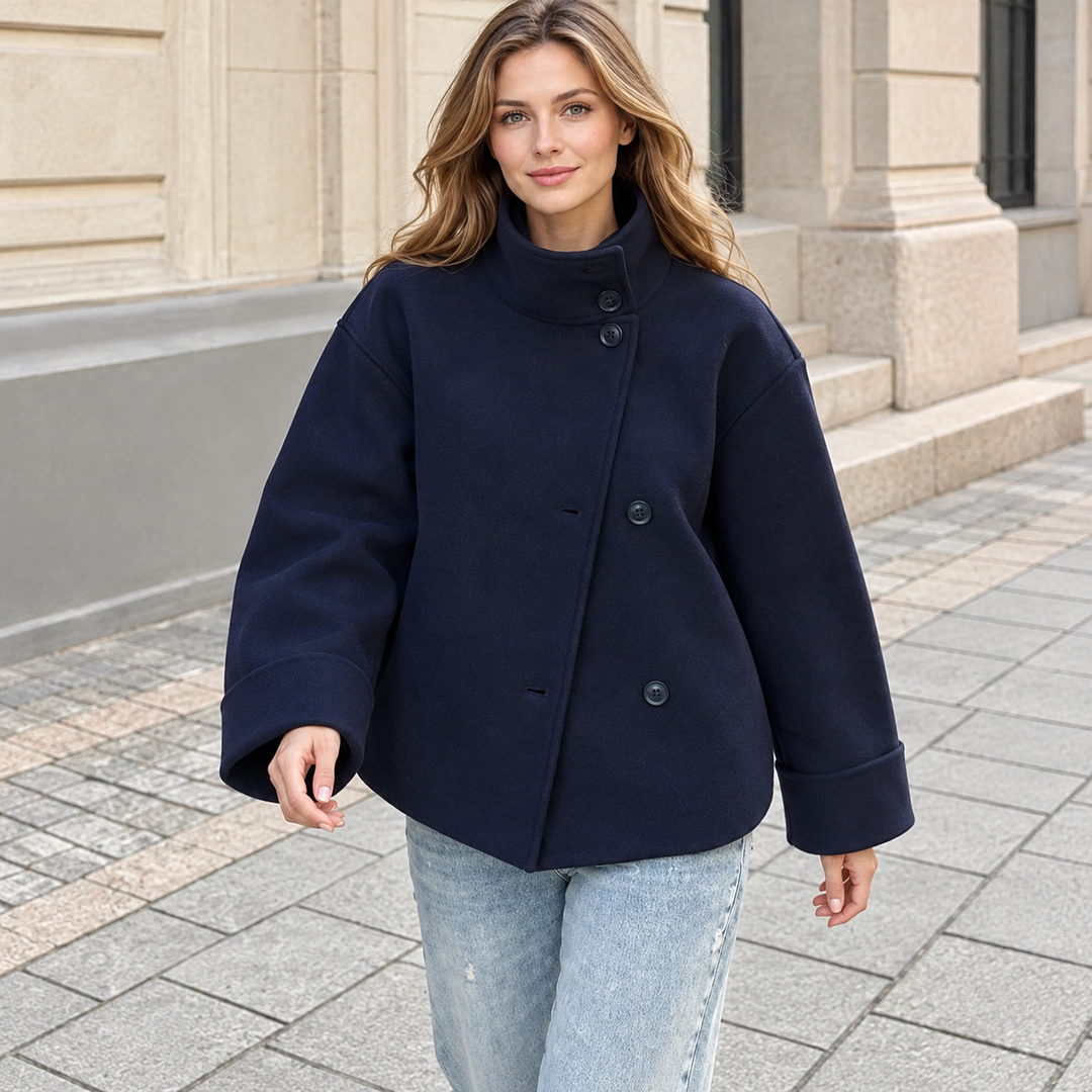 VISSONG Women’s Asymmetric Button Stand-Collar Jacket
