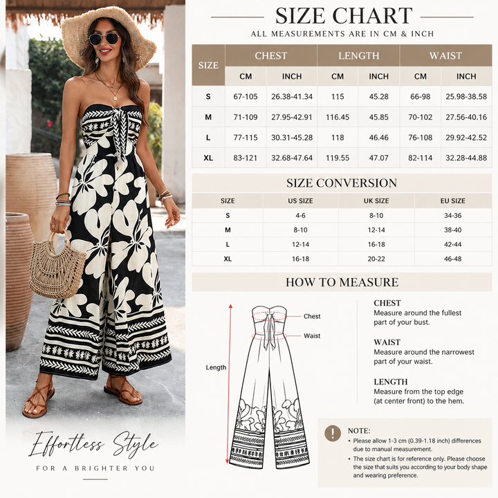 Strapless Tie-Front Floral Wide-Leg Jumpsuit