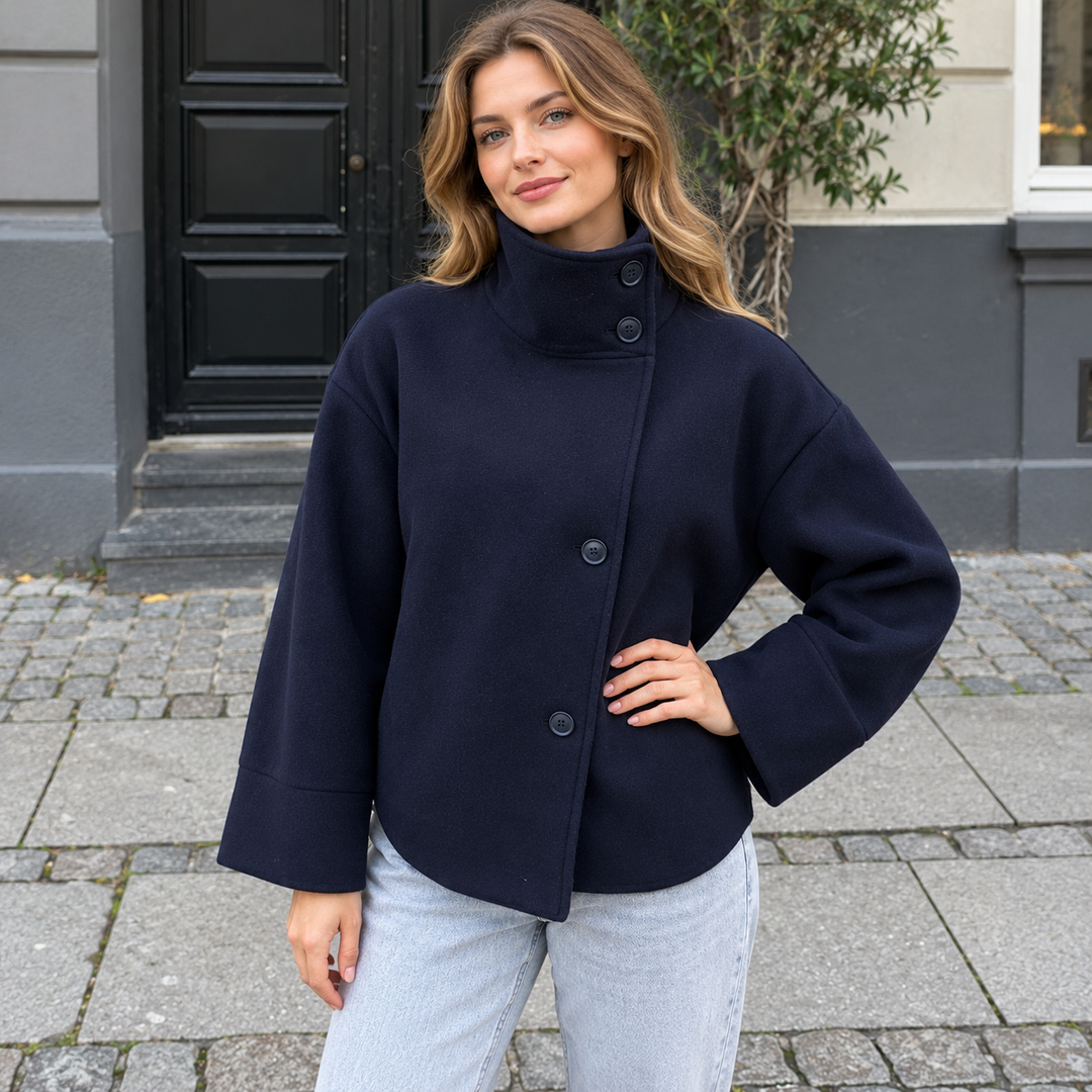 VISSONG Women’s Asymmetric Button Stand-Collar Jacket