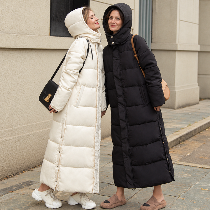 VISSONG Women’s Side-Snap Hooded Long Puffer Coat
