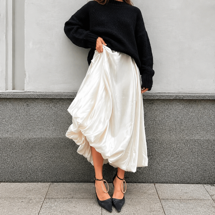 Flowing Satin A-Line Maxi Skirt