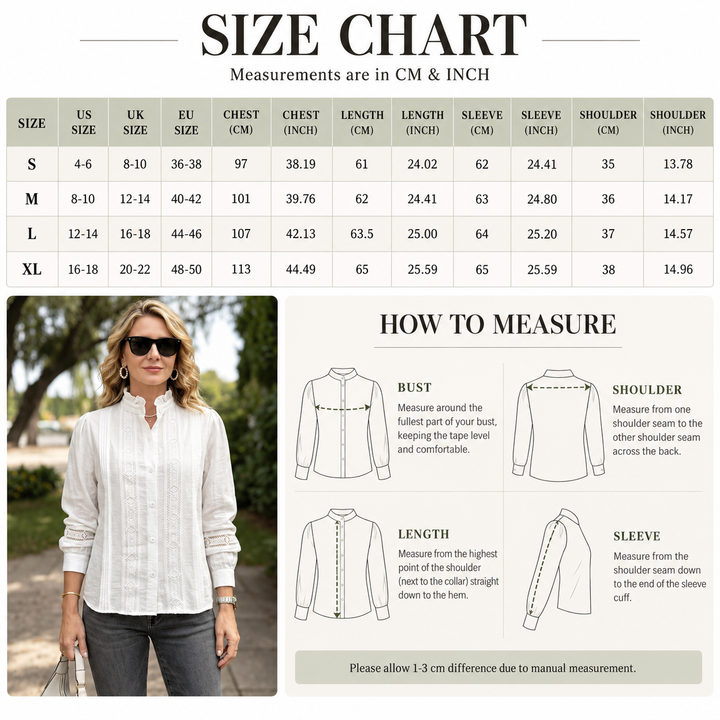 Ruffle-Collar Lace-Inset Button-Front Blouse