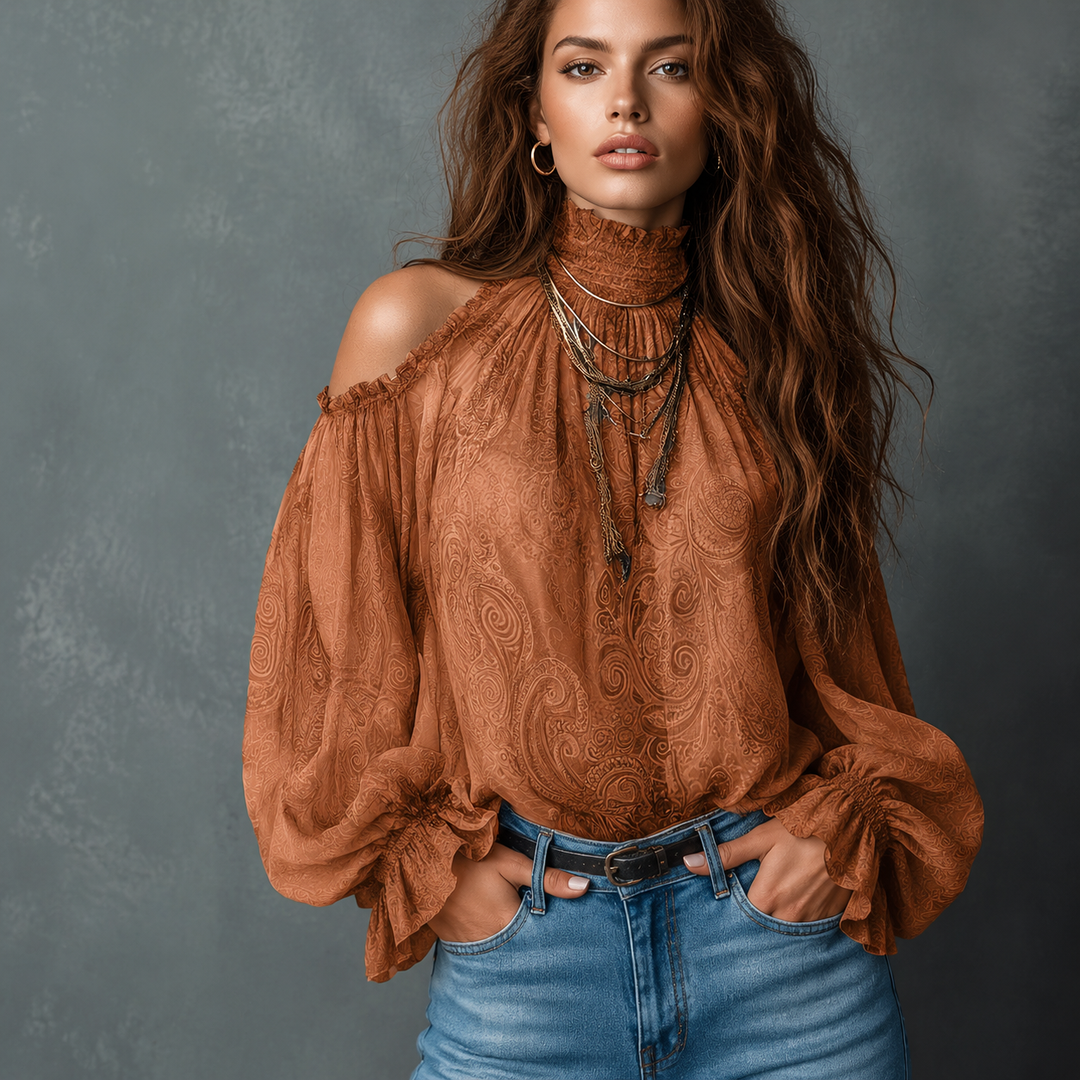 Vintage Bohemian Off Shoulder Lantern Sleeve Blouse