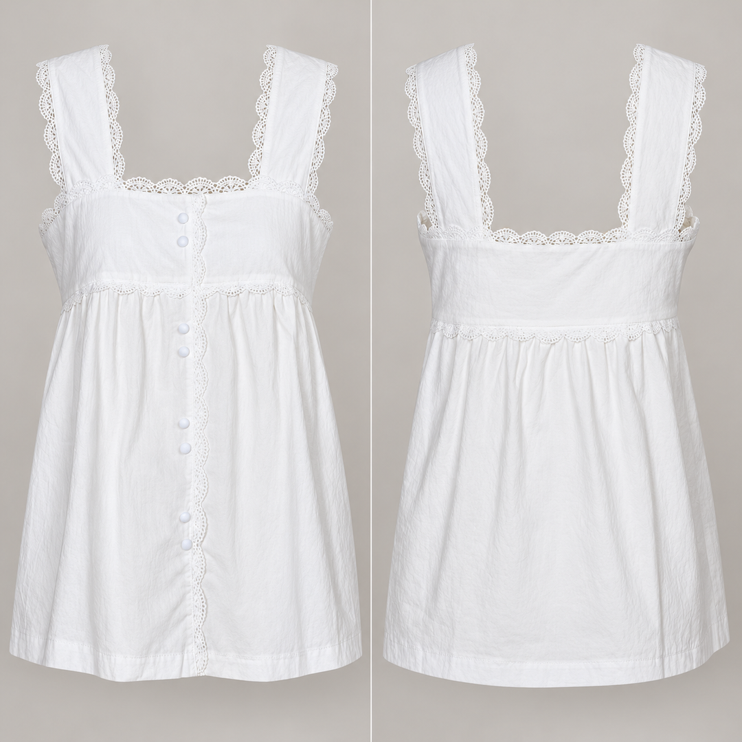 VISSONG Women’s Scalloped Lace Square-Neck Babydoll Top