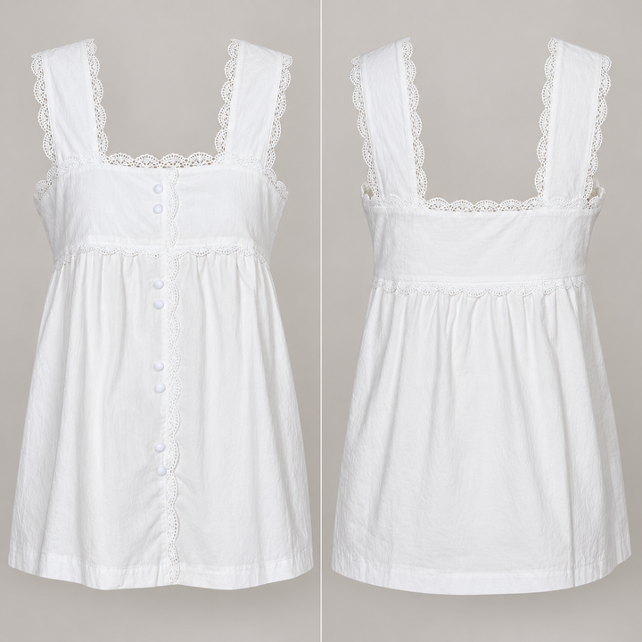 VISSONG Women’s Scalloped Lace Square-Neck Babydoll Top