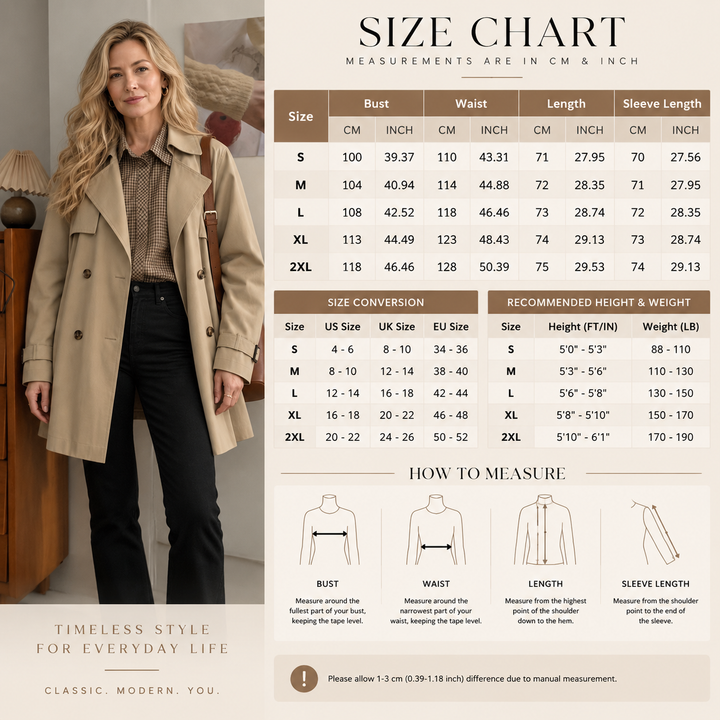 VISSONG Women’s Relaxed Double-Breasted Short Trench Jacket