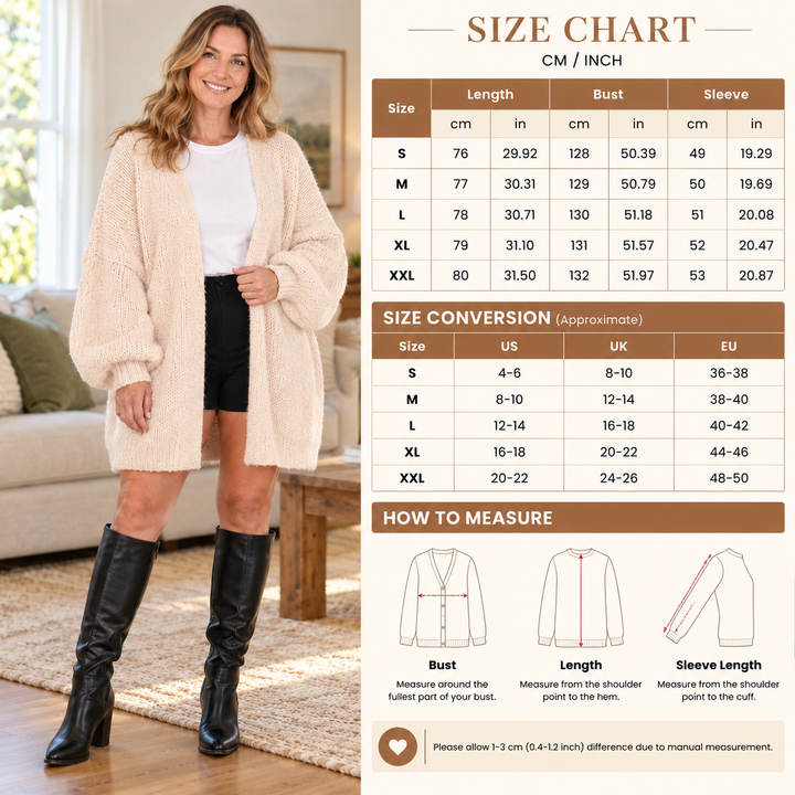 Women’s Oversized Balloon-Sleeve Open-Front Cardigan