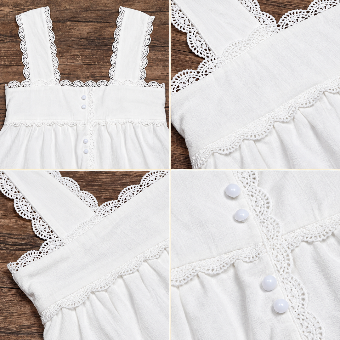 VISSONG Women’s Scalloped Lace Square-Neck Babydoll Top