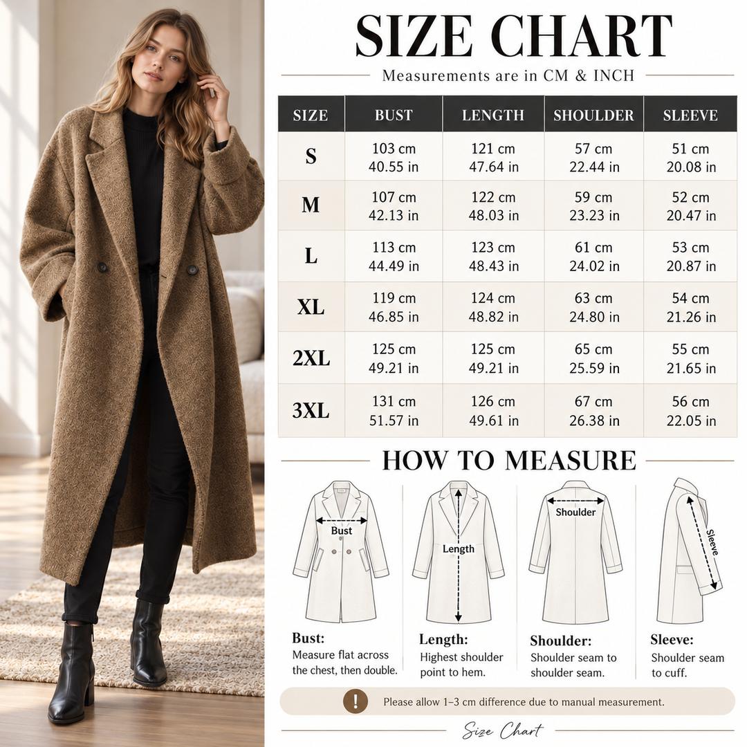 VISSONG Women’s Textured Notched-Lapel Oversized Long Coat