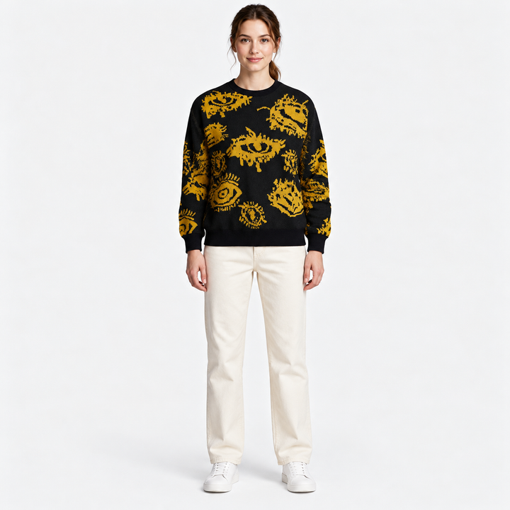VISSONG Abstract Eye Motif Relaxed Knit Sweater