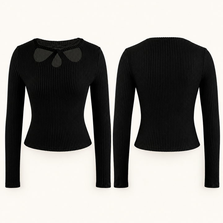 VISSONG Women’s Twist-Front Cutout Ribbed Knit Top