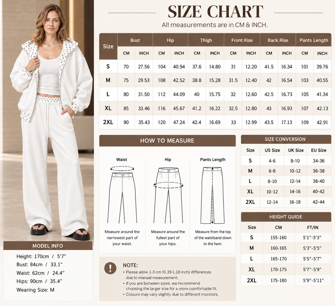 Women’s Polka Dot Trim Zip-Up Hoodie &amp; Wide-Leg Pants Set