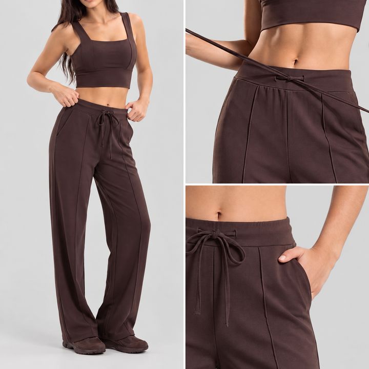 VISSONG Women’s Drawstring Front-Seam Wide-Leg Pants