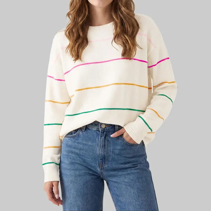 Women’s Multicolor Stripe Relaxed Crewneck Sweater