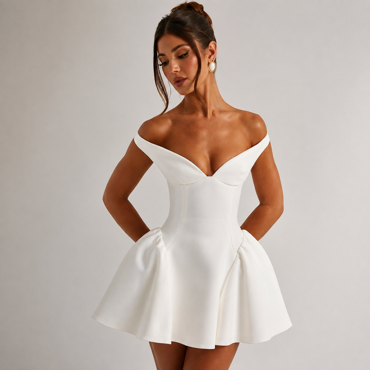Sculpted Off-Shoulder Skater Mini Dress