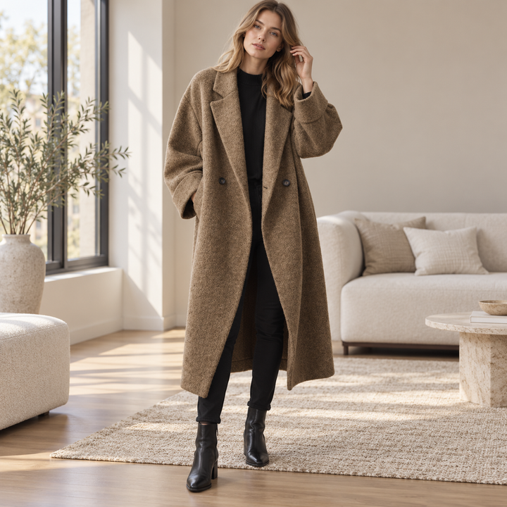 VISSONG Women’s Textured Notched-Lapel Oversized Long Coat