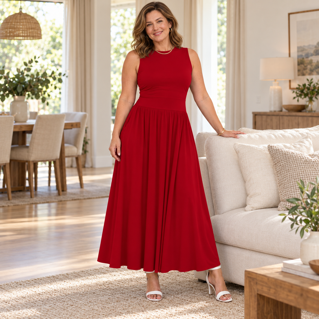 Women’s Sleeveless Fitted-Bodice Pocket Maxi Dress