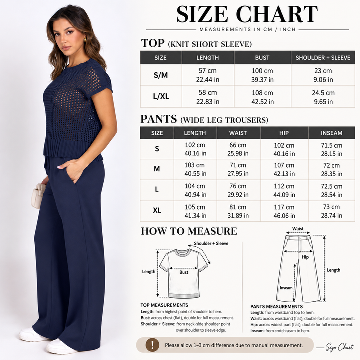 VISSONG Women’s Open-Knit Top Drawstring Wide-Leg Pants Set