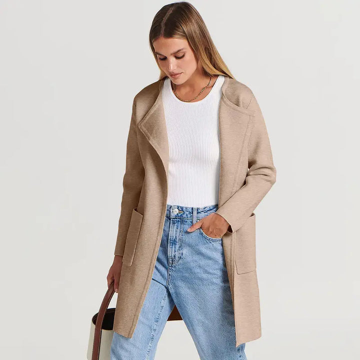 VISSONG Women’s Wide-Lapel Open-Front Pocket Coat