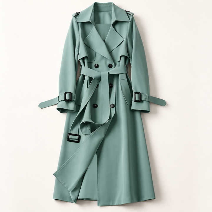 VISSONG Women’s Belted Storm-Flap Longline Trench Coat