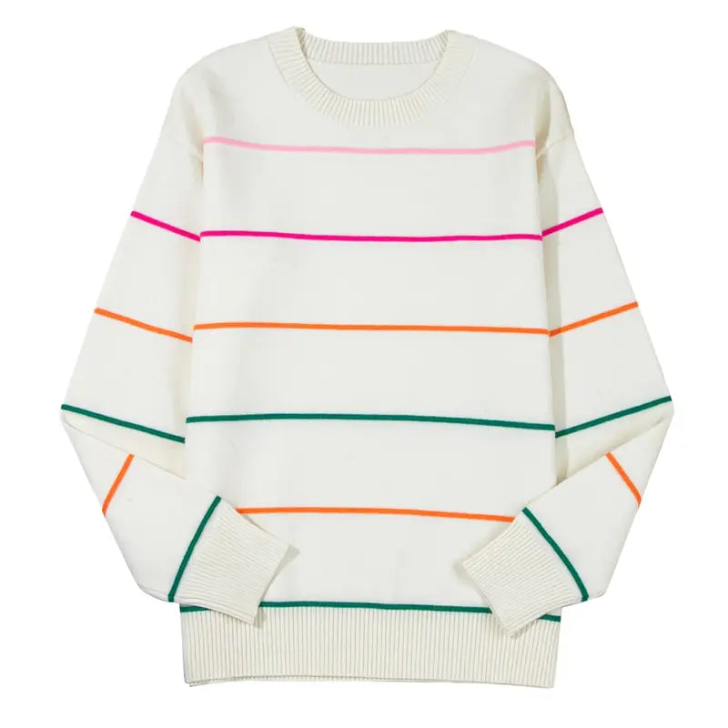 Women’s Multicolor Stripe Relaxed Crewneck Sweater