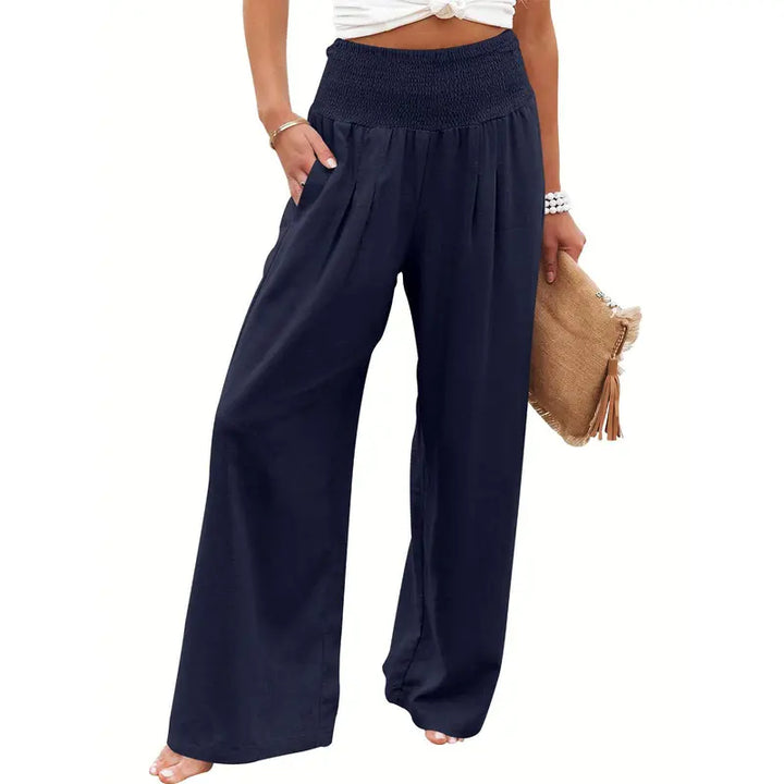VISSONG Women’s Smocked High-Waist Pleated Palazzo Pants