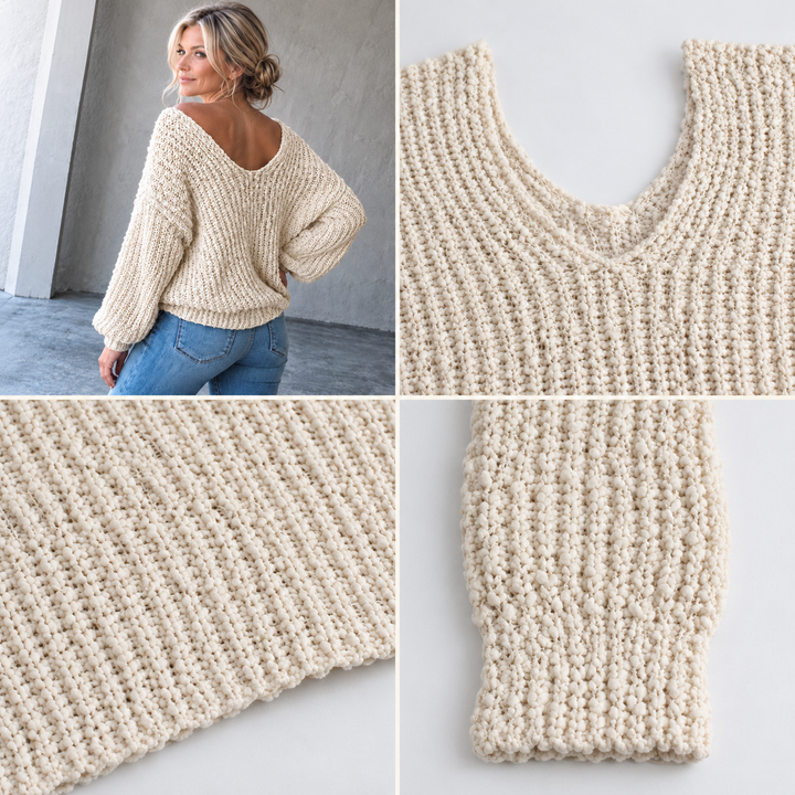 VISSONG Women’s Three-Way Neckline Textured Knit Sweater