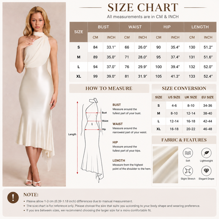 Draped Scarf-Neck Asymmetric Midi Dress