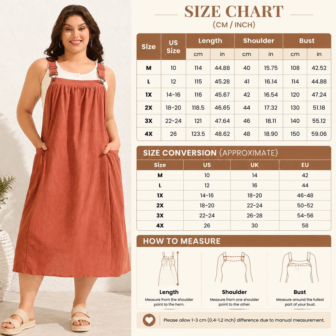 Women’s Cotton Buckle-Strap Gathered Pocket Pinafore Dress