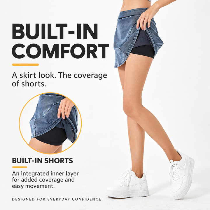 VISSONG Women’s Curved-Seam Denim Skort