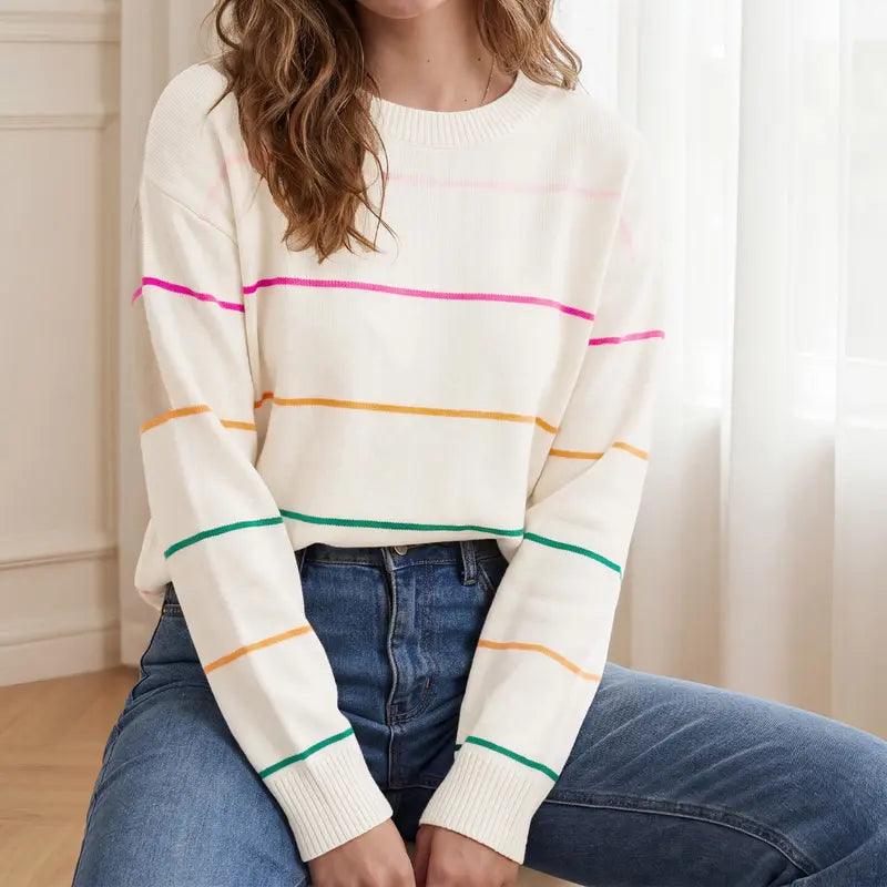 Women’s Multicolor Stripe Relaxed Crewneck Sweater