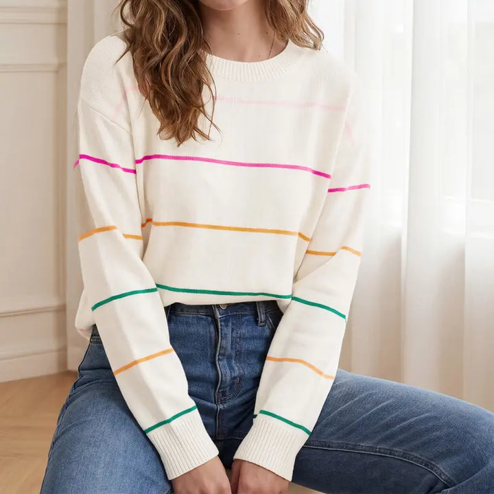 Women’s Multicolor Stripe Relaxed Crewneck Sweater