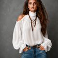 Vintage Bohemian Off Shoulder Lantern Sleeve Blouse