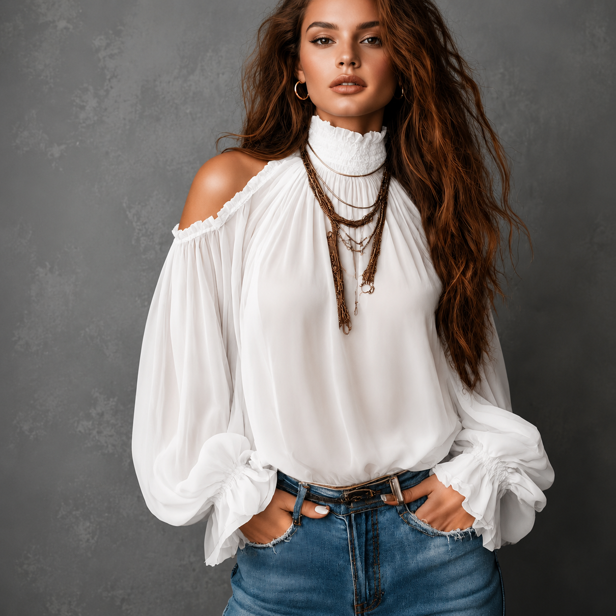 Vintage Bohemian Off Shoulder Lantern Sleeve Blouse