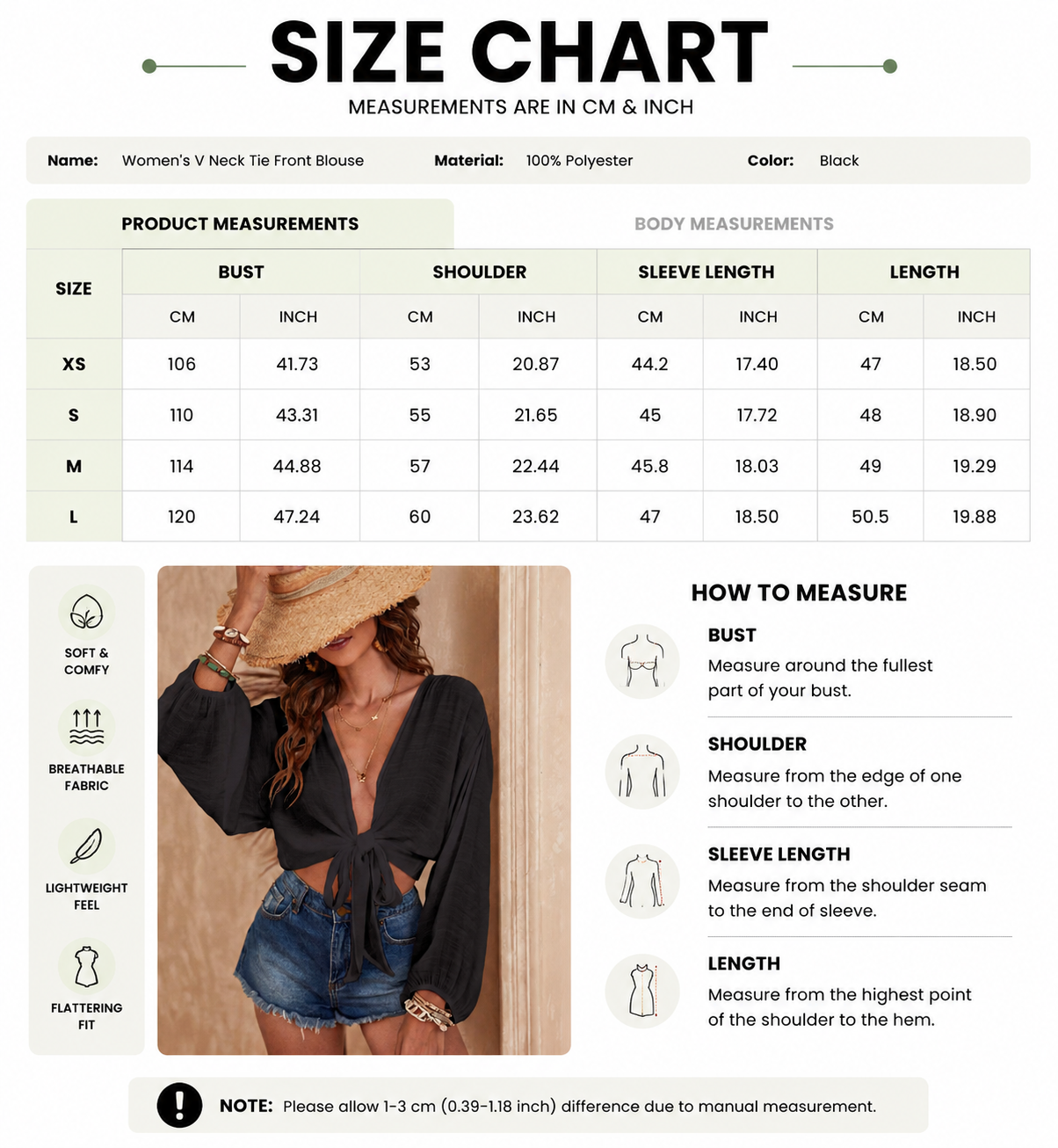 Women's V Neck Tie Front Crop Blouse