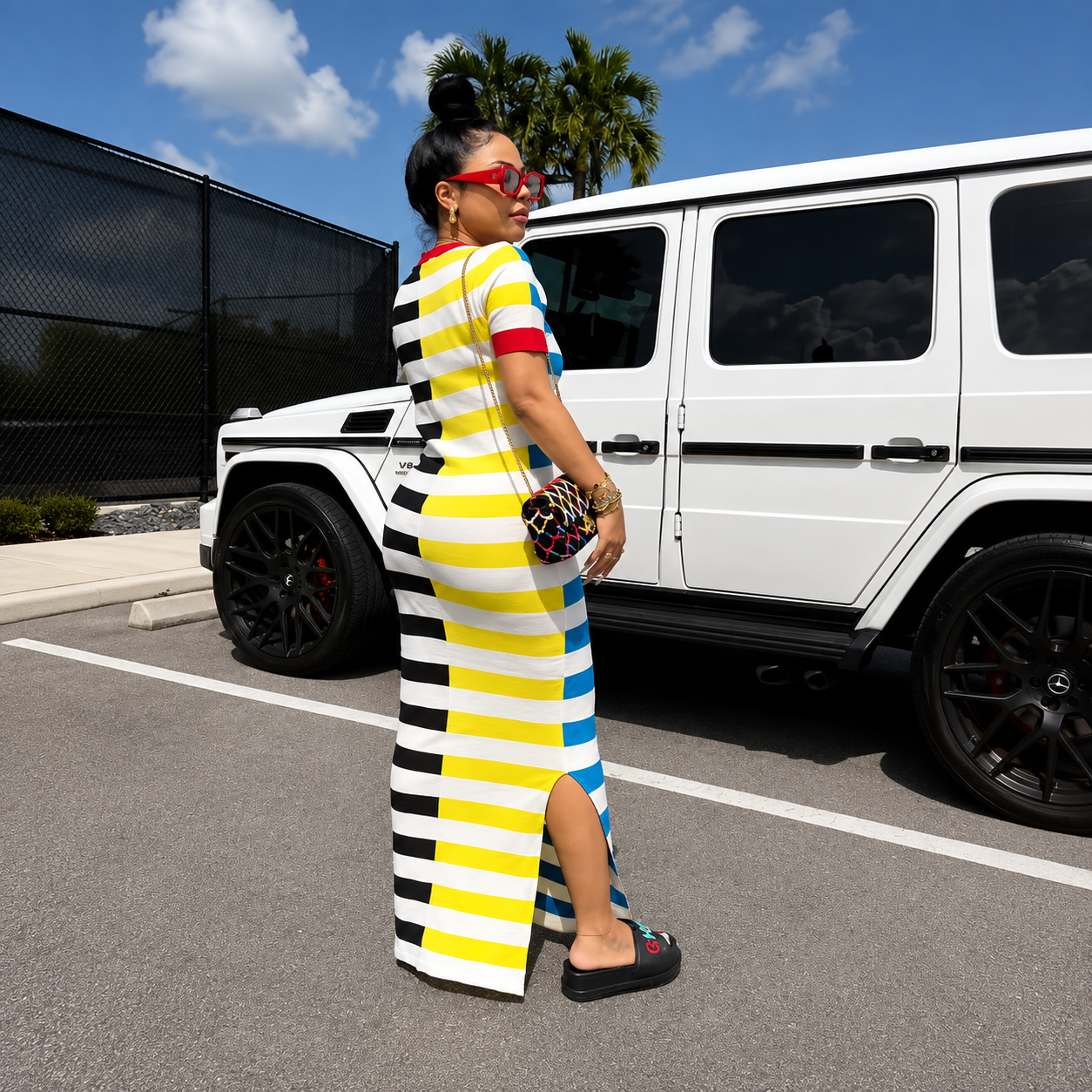 Women's Striped Short Sleeve Maxi Dress