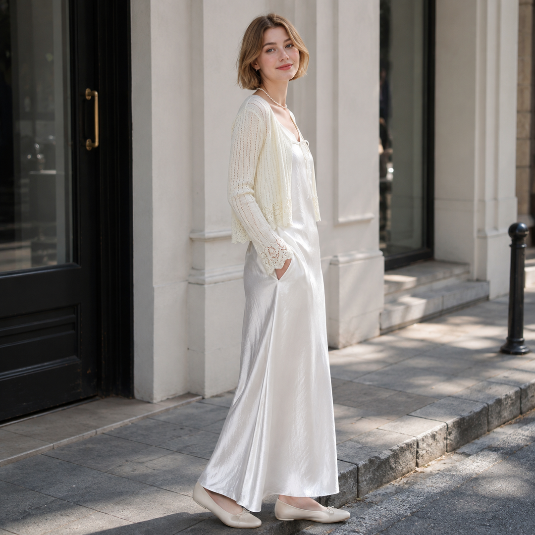 Lace-Trim Tie-Front Knit Cardigan