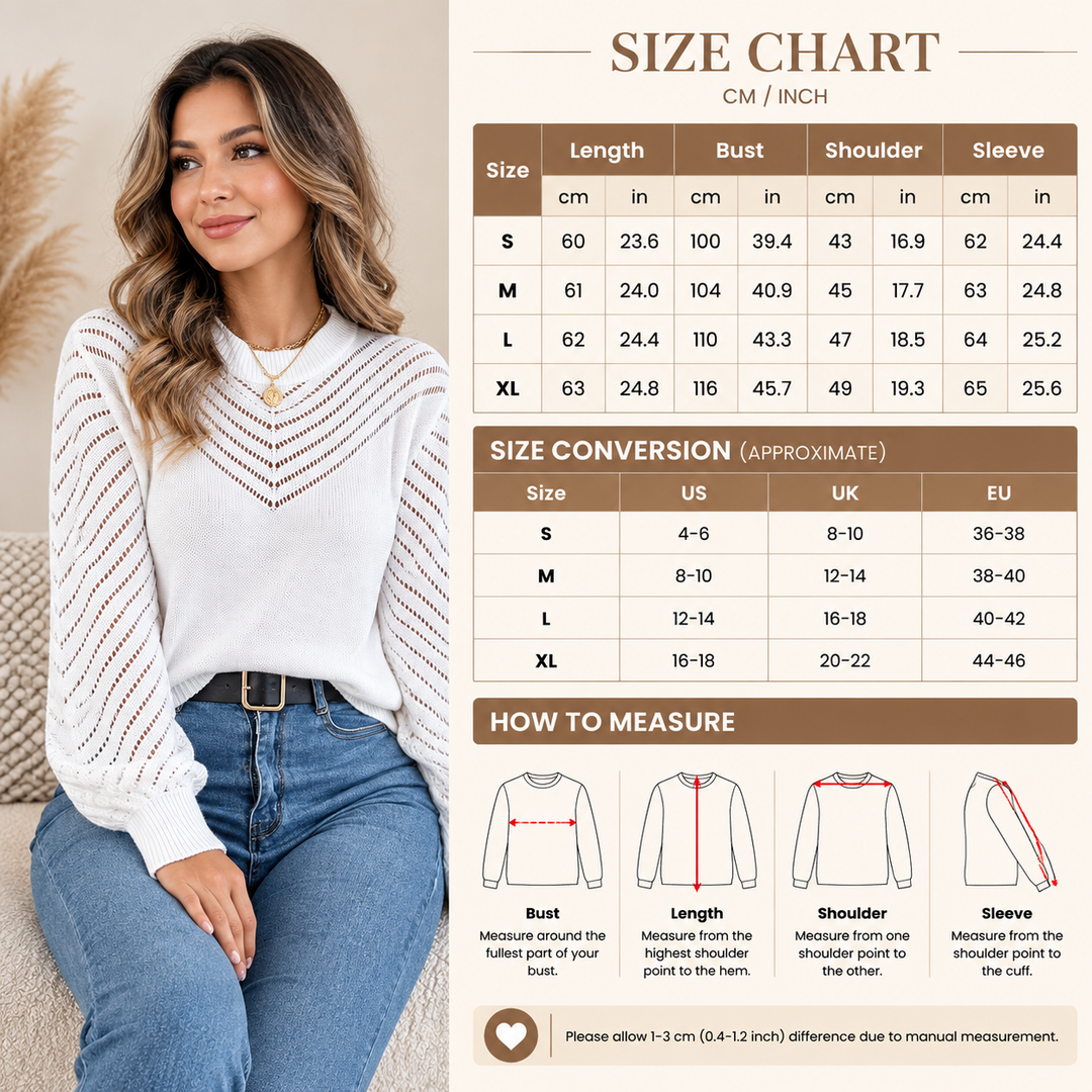 Women’s Chevron Openwork Balloon-Sleeve Sweater
