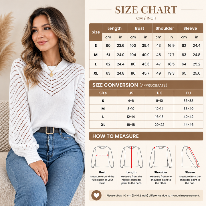 Women’s Chevron Openwork Balloon-Sleeve Sweater