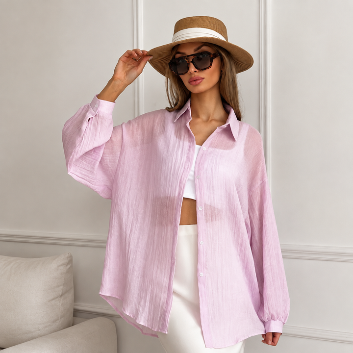Airy Textured Oversized Button-Up Shirt