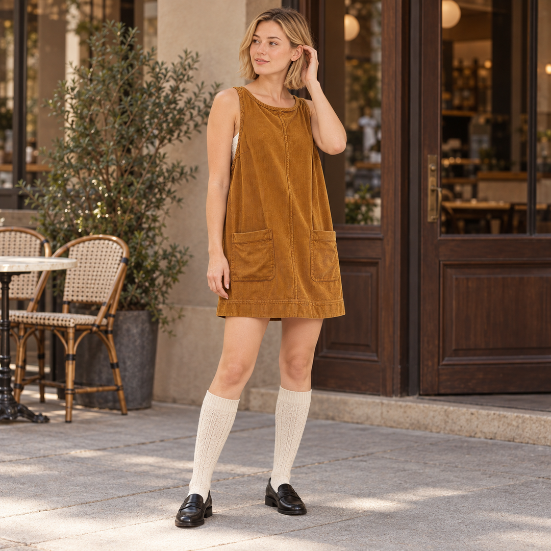 VISSONG Women’s Textured Double-Pocket Shift Dress
