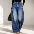 Women's High Waist Eyelet Wide Leg Denim Jeans