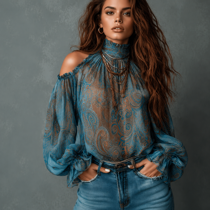 Vintage Bohemian Off Shoulder Lantern Sleeve Blouse